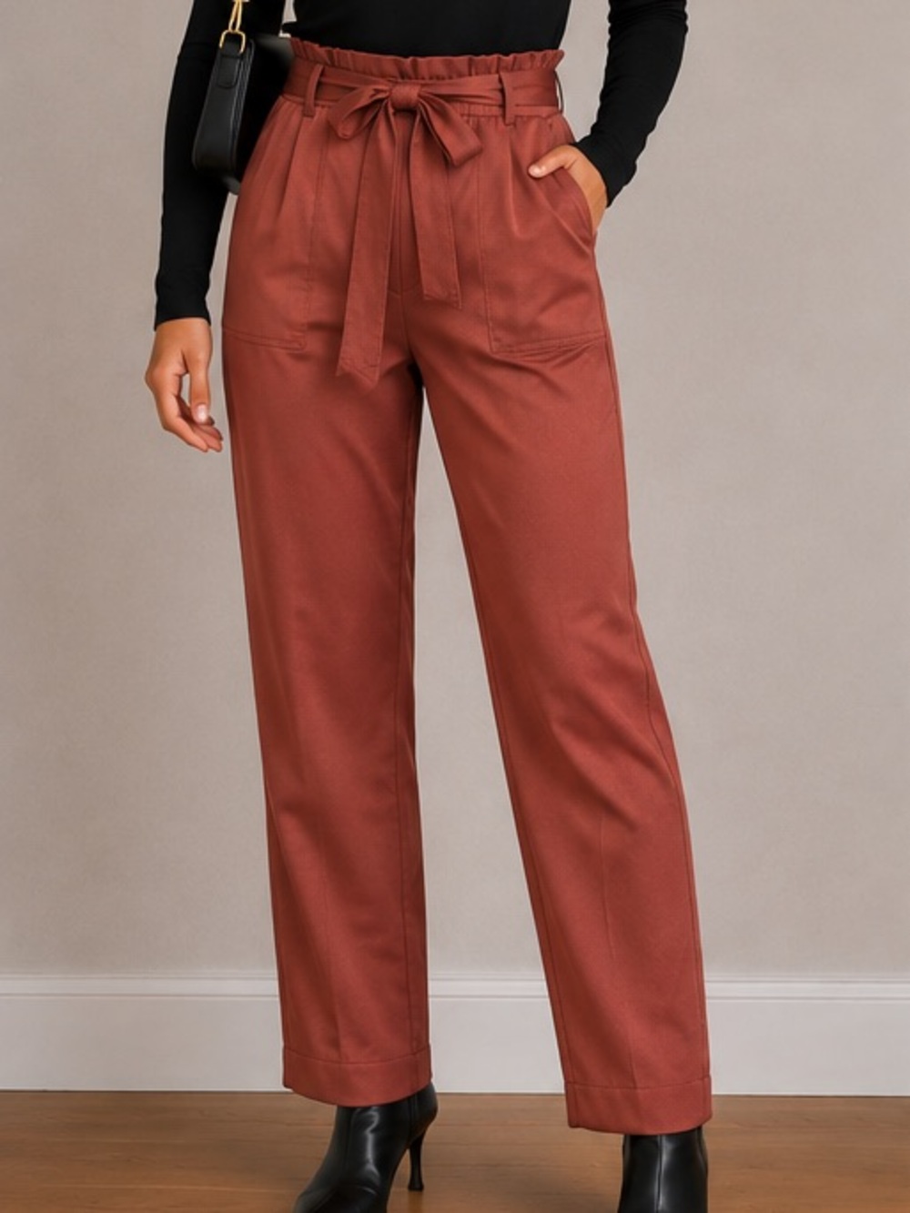 Abercrombie & Fitch Paperbag Waist Straight-Leg Pants — Copper Rust